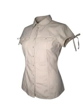 Tommy Hilfiger Beige Short Sleeve Button Front Utility Shirt Blouse